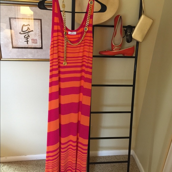 Calvin Klein Dresses & Skirts - HOST PICK 🎉🎊Calvin Klein, Maxi Orange & Fuchsia Dress. Colors of the Season!🌟